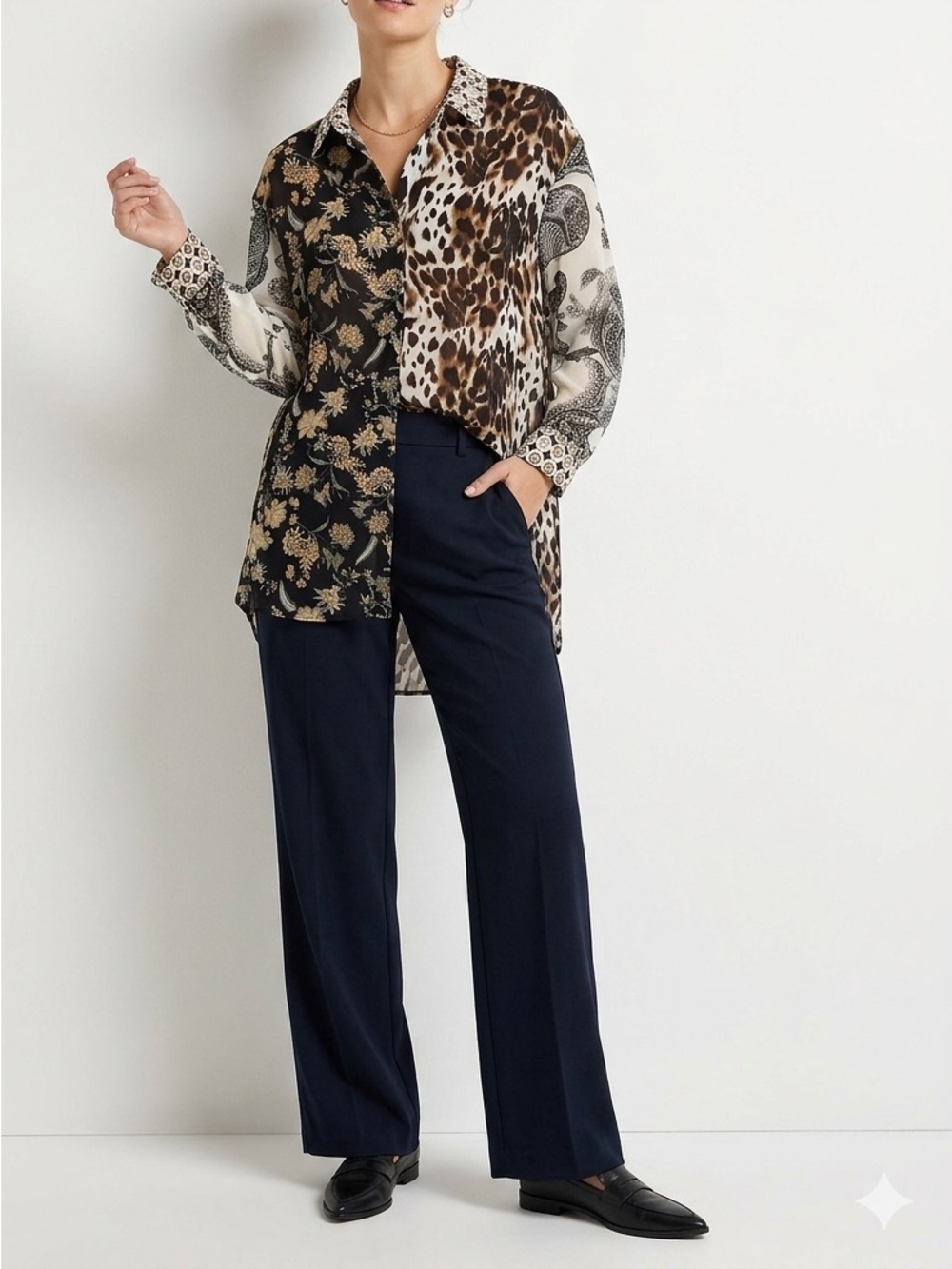 Rose & Olive Mixed Animal and Floral Print Tunic in Black, White, Brown